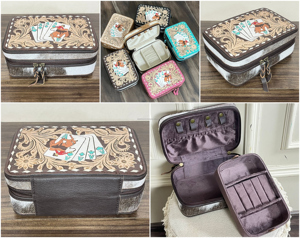 Hand Tooled Cow Leather Jewelry Packaging Portable Travel Case Jewelry Organizer Travel Jewelry <b>Box</b> for Ring <b>Earring</b> Necklace - Product Image 2