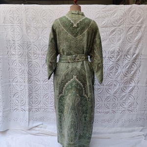Western Style Handwoven Paisley Design Woolen Fabric Kimono With Belt <b>Tie</b> Waist Dressing Gown, Relax Sleepwear Women Kimono - Product Image 5