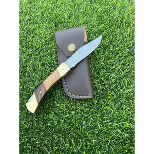 มีดพกทำมือ Burraq DIY เหล็กดามัสกัส พร้อมด้ามไม้และปลอกหนัง สำหรับเป็นของขวัญวันครบรอบ ของขวัญเพื่อนเจ้าบ่าว - Product Image 3