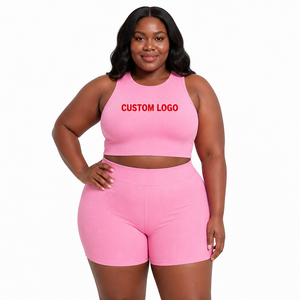 Ensemble de vêtements de sport grande taille pour femme : soutien-gorge de yoga, débardeur et short de fitness, 2 pièces, collection 2026 - Product Image 1
