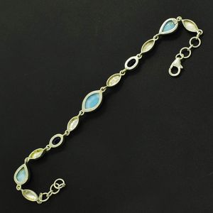 Bracelet classique en argent sterling 925 avec saphir bleu et larimar, design maillons de chaîne sertis en forme de goutte d'eau, pour femme, usage quotidien - Product Image 6