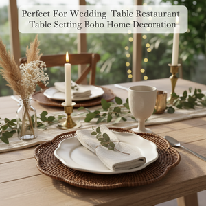แผ่นรองจานหวายธรรมชาติแบบคลาสสิก ทนความร้อน เป็นมิตรกับสิ่งแวดล้อม งานสานมือ ขอบหยัก สำหรับตกแต่งโต๊ะงานแต่งงาน - Product Image 2