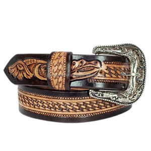 Ceinture en cuir véritable de vachette pour homme, style western, finition haut de gamme, avec boucle en laiton gravée de motifs floraux interchangeables. - Product Image 6