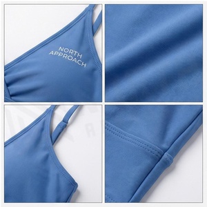 North Approach Ensemble de bikini 2 pièces bleu pour femme, haut croisé à nouer, bas taille haute, couleur unie, maillot de bain extensible - Product Image 4