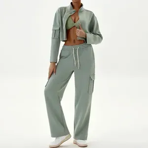 OEM 2026 New Arrival Winter Men's Polyester/Cotton Solid Pattern Stacked Sweatsuit <b>Set</b> <b>Plus</b> <b>Size</b> Acid Wash Flare <b>Jogger</b> - Product Image 5