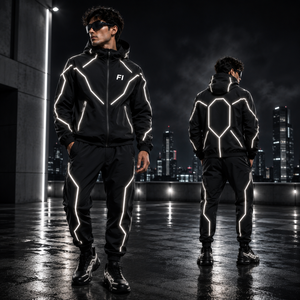 Ensembles deux pièces réfléchissants personnalisés pour hommes, style streetwear, coupe-vent, sublimation personnalisée, veste zippée en nylon pour hommes - Product Image 1