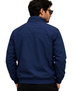 Navy <b>Blue</b> <b>Men</b> Bomber Jacket Lightweight Full Zip Casual Windbreaker Stand Collar Streetwear Autumn Fashion Coat Outerwear - Product Image 2