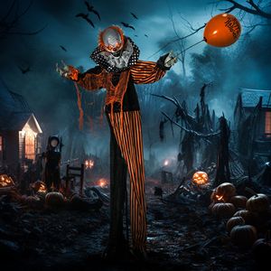 Décoration de jardin d'Halloween extérieure : Ballon gonflable de clown de cirque animé et parlant de 65 pouces, avec mouvement et son activés par la lumière - Product Image 2