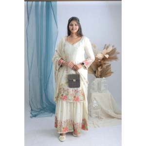 Top de créateur pour femme-Ensemble Sarara et Dupatta pour la fête - Product Image 4