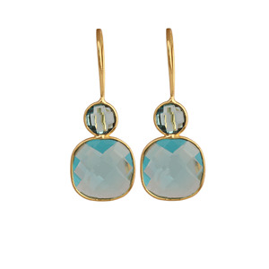 <b>Gold</b> Plated Drop <b>Earrings</b> With Topaz Bezel Setting Geometric Fashion <b>Dangle</b> Jewelry For Women - Product Image 3