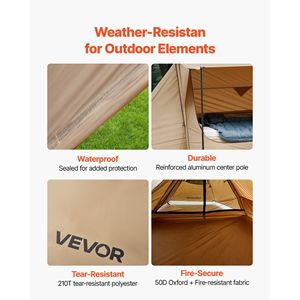 Tenda da Campeggio Leggera per 4 Persone con Foro per Stufa, 2 Pali per Telo, Impermeabile, Riparo Invernale Portatile per Avventure Bushcraft - Product Image 5