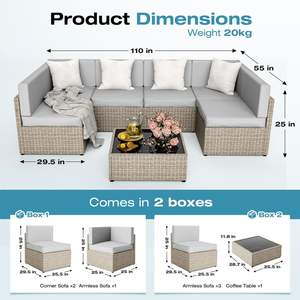 Muebles de Jardín, Conjunto de Sofá Seccional de Ratán de 7 Piezas - Product Image 4
