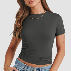 Performance Womens <b>Crop</b> <b>Top</b> Custom Logo Gym <b>Crop</b> Shirt Quick Dry Athletic Sportswear For Workout And Competition - Product Image 2