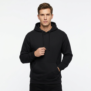 Sweat-shirt à capuche noir uni pour homme, coupe classique, en molleton français, décontracté, avec poche kangourou, pour l'automne - Product Image 2
