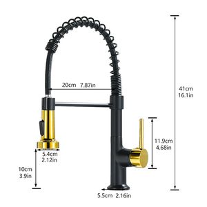 Rubinetto da Cucina Commerciale Monocomando Nero e Oro con Doccetta Estraibile per Lavello - Product Image 4