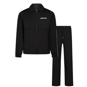 Conjunto de chándal de forro polar con cremallera completa para hombre, chaqueta con cuello alto, pantalones de pierna ancha con ribete y dobladillo abierto, ajuste cómodo, ropa deportiva informal, conjunto OEM - Product Image 1