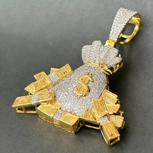 Iced Out Moissanite Dollar Symbol Charm Pendant 925 Silver Gold Plated Money <b>bag</b> Pendant Fully Iced Out Street Wear Jewelry - Product Image 3