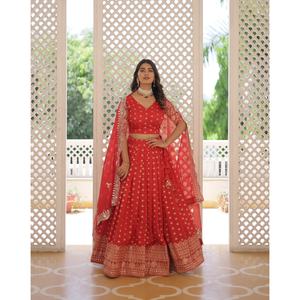 Tenue de mariage indienne exclusive pour femmes, lehenga choli avec dupatta en jacquard, richement brodée - Product Image 1