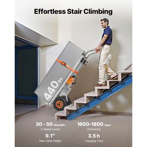 Carrello Elettrico Saliscale per Carichi Pesanti 200kg, Attrezzatura per lo Stoccaggio Merci con Maniglia Estensibile da 400cm - Product Image 2
