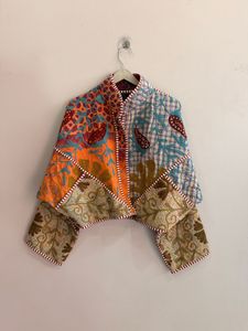 Veste en coton brodée à la main à motifs floraux, col mandarin, manches trois quarts, style Prairie Chic, longueur courte, pour femme - Product Image 5