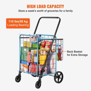 Carrello spesa jumbo pieghevole per carichi pesanti da 110 libbre, con ruote girevoli a 360 gradi, doppio cestello in tessuto, grande capacità 110 libbre - Product Image 3