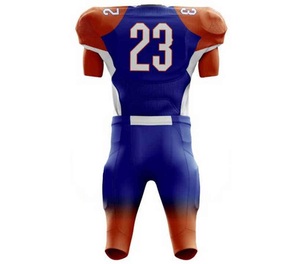 Ensemble d'uniformes de football américain personnalisés, maillot et pantalon sublimés pour hommes, nom de l'équipe 23, bleu orange, ajusté, anti-transpiration - Product Image 2