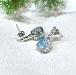 Vintage Aquamarine White Topaz Earrings Sterling Silver Gemstone Earrings Elegant Jewelry Gift Women - Product Image 4