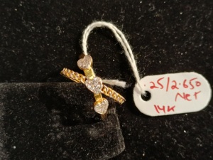 Premium 14K <b>Gold</b> Cross Style <b>Ring</b> with Heart Shape Diamond Look Stones Designer Jewelry for Women Buyers - Product Image 4