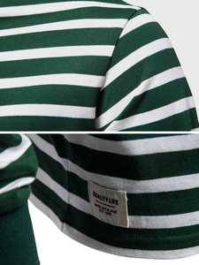 เสื้อยืดแขนยาวคอกลมลายทางสีเขียวขาวสำหรับผู้ชาย |   เสื้อยืดลำลองมีสไตล์สวมใส่สบายสำหรับใส่ในชีวิตประจำวันขนาดพลัสไซส์ - Product Image 3