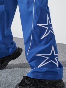 Pantalon de jogging décontracté pour homme, bleu, brodé d'étoiles, taille élastique, respirant, en polyester mi-lourd - Product Image 5