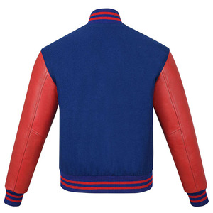 Custom Logo Varsity Jacket <b>Men</b> Royal <b>Blue</b> Wool Body Red Genuine Leather Sleeves Letterman Baseball Bomber Jacket - Product Image 2