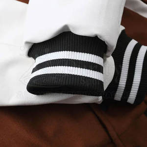 Men's Brown White Varsity Jacket Regular Fit <b>Covered</b> <b>Button</b> Closure Stand Collar Winter Eco-friendly Streetwear Casual Style - Product Image 3