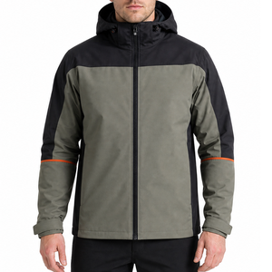 Chaqueta Softshell Premium con Capucha para Hombre, Resistente al Agua, para Senderismo al Aire Libre, Negra y Verde Oliva con Ribete Naranja en Contraste - Product Image 1