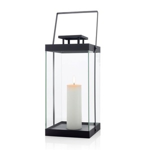 Modern <b>Black</b> Square Glass <b>Lantern</b> With Candle Holder For Home Decoration - Product Image 1