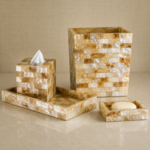 Mother of Pearl Inlay <b>Bathroom</b> <b>Accessories</b> <b>Set</b> Premium <b>Bathroom</b> Decor Handcrafted Decorative Countertop Organizer OEM Supplier - Product Image 1