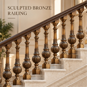 Barandilla de Bronce Esculpido con Balaustres Ornamentados y Detalles de Hilos Acanalados, Pasamanos y Balaustrada Metálicos - Product Image 1