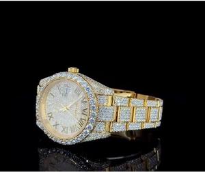 Reloj Deportivo de Acero Inoxidable con Cristal de 41 mm para Hombre, Calidad VVS, Chapado en Oro Amarillo, Movimiento de Cuarzo ETA, Analógico, Estilo Ejecutivo - Product Image 5