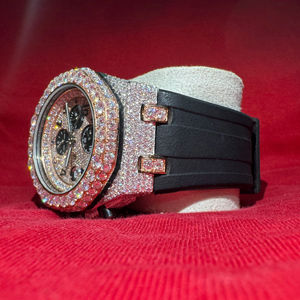 Montre de luxe en cristal de quartz moissanite de haute qualité, certifiée D VVS, bracelet en acier inoxydable de 21 mm de large, passe le testeur de diamant - Product Image 1