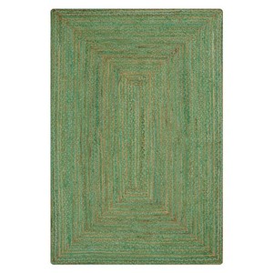 Tapis de salon moderne en jute rayé, rectangulaire, à tissage plat, écologique, motif géométrique vert, à poils courts - Product Image 1