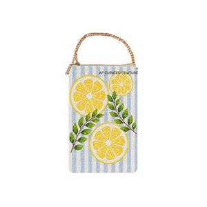 Pochette de téléphone brodée florale jaune avec perles et chaîne dorée, design Chinoiserie, faite main sur mesure - Product Image 3