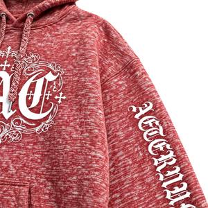 Sudadera con capucha de invierno roja melange con estampado gráfico frontal, con cordón y bolsillo canguro, estilo urbano, al por mayor - Product Image 3
