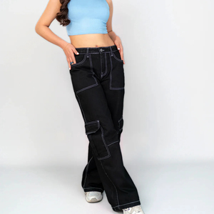 Custom Waist Ripped Women Cargo Jeans Pants New Fashion Black <b>Denim</b> Streetwear Logo Women's Summer Flat Leggings Washed <b>Material</b> - Product Image 6
