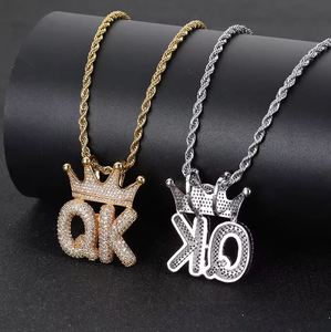 Collier Pendentif Créatif Hip Hop en Or 18K Plaqué Or avec Lettre Personnalisée, Motif Couronne Bulle OK - Product Image 3