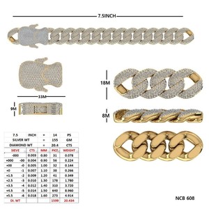 Pulsera de eslabones cubanos para hombre, de oro macizo de 18K, estilo Hip Hop, con incrustaciones de circonitas, corte redondo, de laboratorio, para uso diario, venta al por mayor - Product Image 2