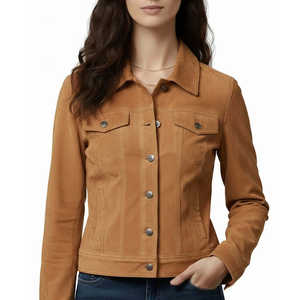 Chaqueta Trucker de Manga Larga en Gamuza Color Beige Claro para Mujer, Talla XS, Leathertex - Product Image 2