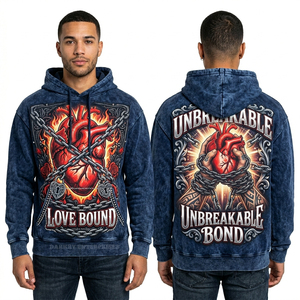 Blue Mineral Wash Hoodie Men's Streetwear Broken Heart <b>Hourglass</b> Graphic Time Hurts Love Print Custom Heavyweight Cotton Hoody - Product Image 2