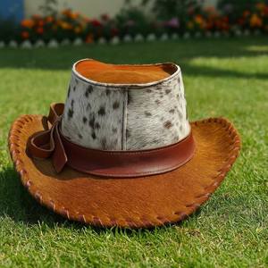 Sombrero de vaquero unisex hecho a mano de cuero con pelo, de alta calidad, con borde cosido con puntal, para cosplay western. - Product Image 3