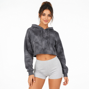 100% Cotton Fleece Women <b>Hoodies</b> Sweatshirt Cropped Black Stylish <b>Workout</b> Gym Crop Top <b>Hoodies</b> Stylish With Custom logo OEM - Product Image 4