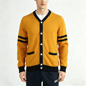 Women's Mustard Yellow Knitted Cardigan V-Neck Full Sleeve Preppy Style Solid Color Button Closure Autumn Wear - Product Image 5