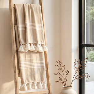 Artisan Tufted Stripe <b>Woven</b> Sofa Throw Luxury Cotton <b>Blanket</b> Decorative Fringed Edge B2B Manufacturer - Product Image 1